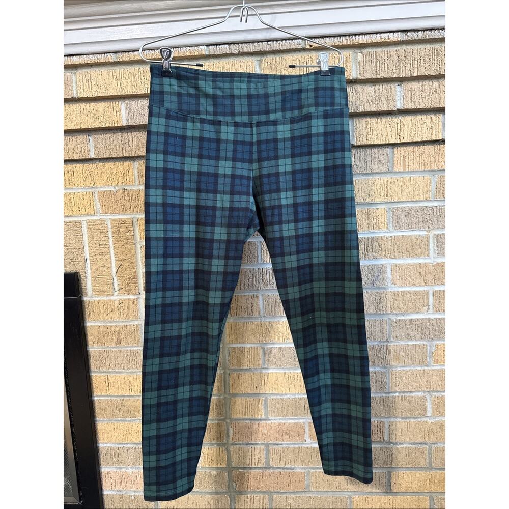 Preppycore Punk J.Crew W Black Plaid Leggings Green Blue Cotton Blend Size L